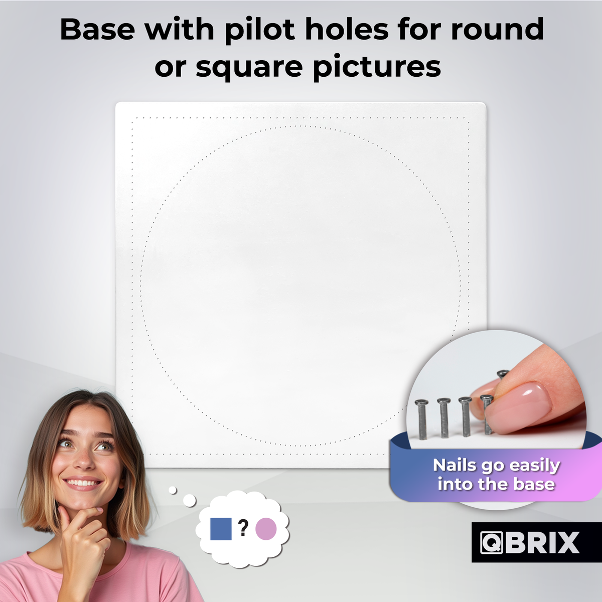 QBRIX string art base with pilot holes for round or square portraits