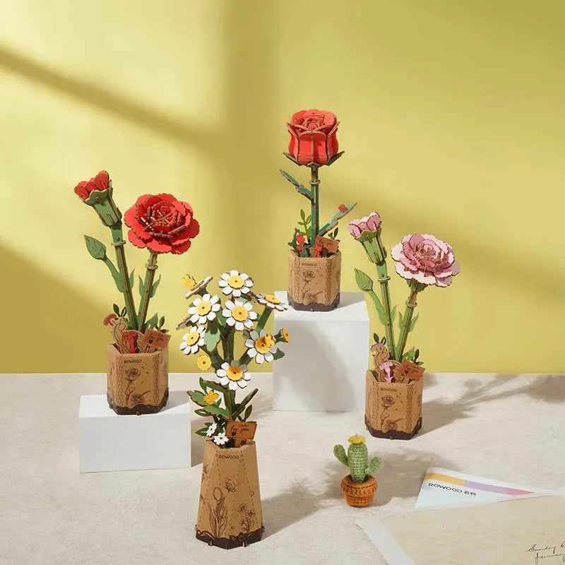 Red Carnation Wooden Flower Puzzle