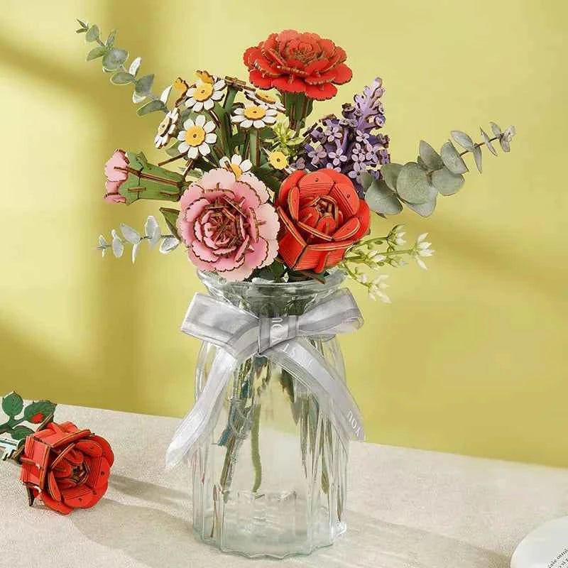 Red Carnation Wooden Flower Puzzle