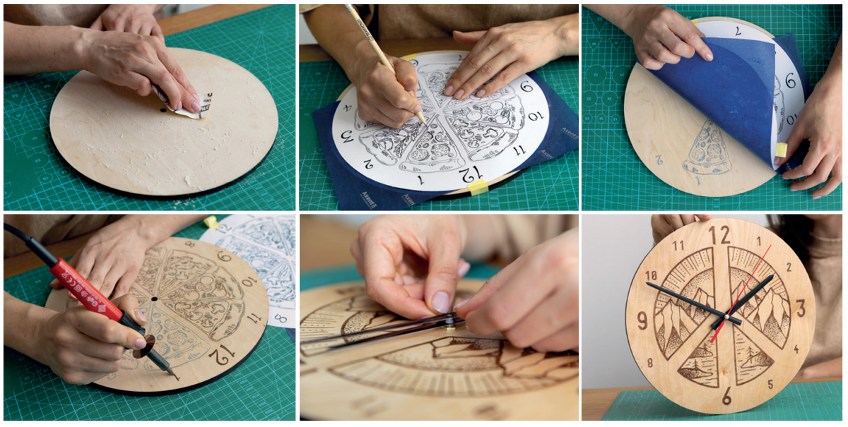 Zestaw DIY do pirografii „Drewniany zegar”