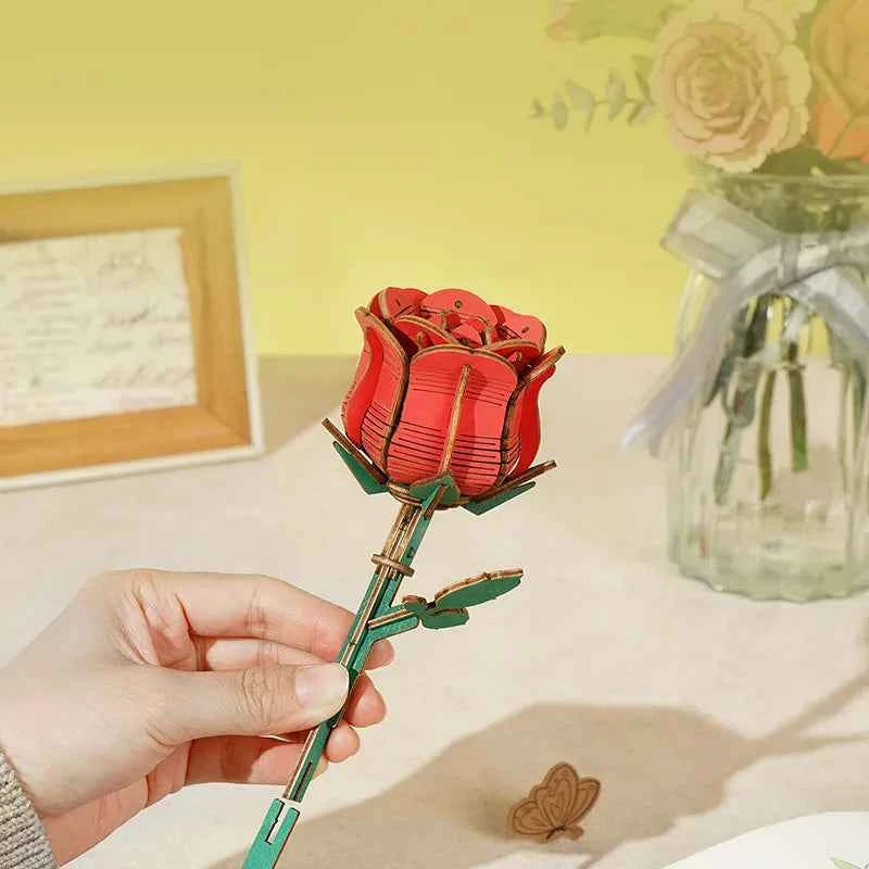 Red Carnation Wooden Flower Puzzle