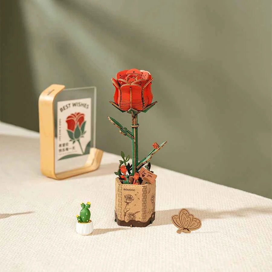 Red Rose Wooden Flower Puzzle