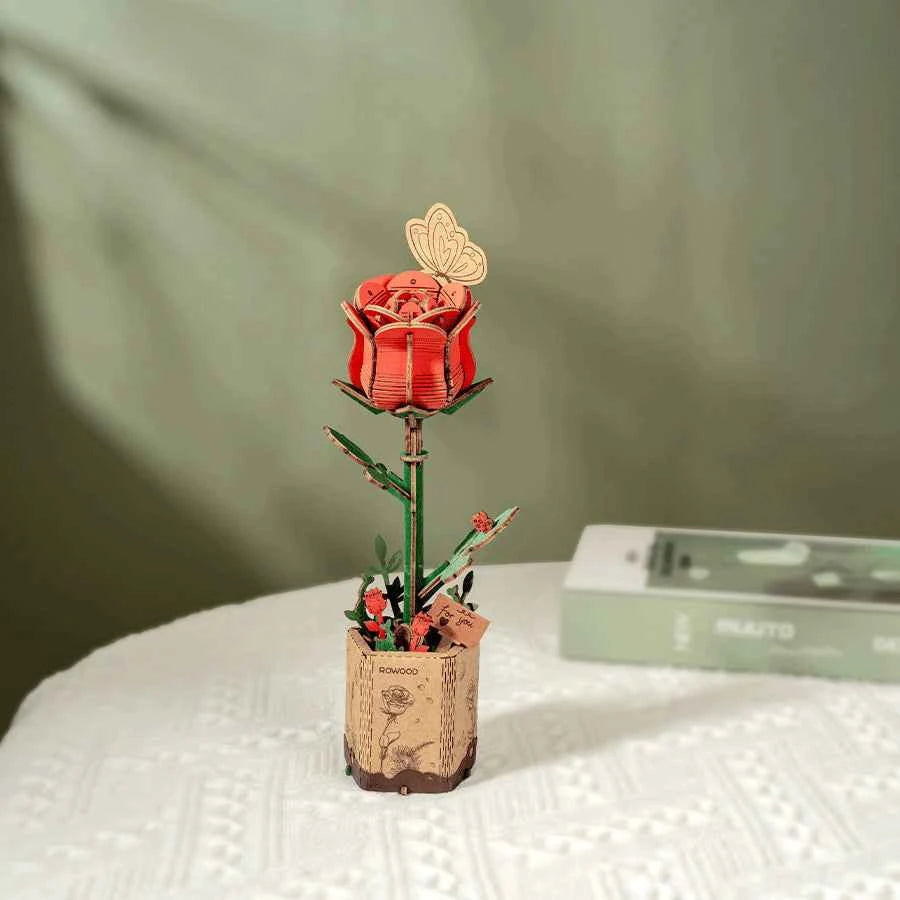 Red Rose Wooden Flower Puzzle