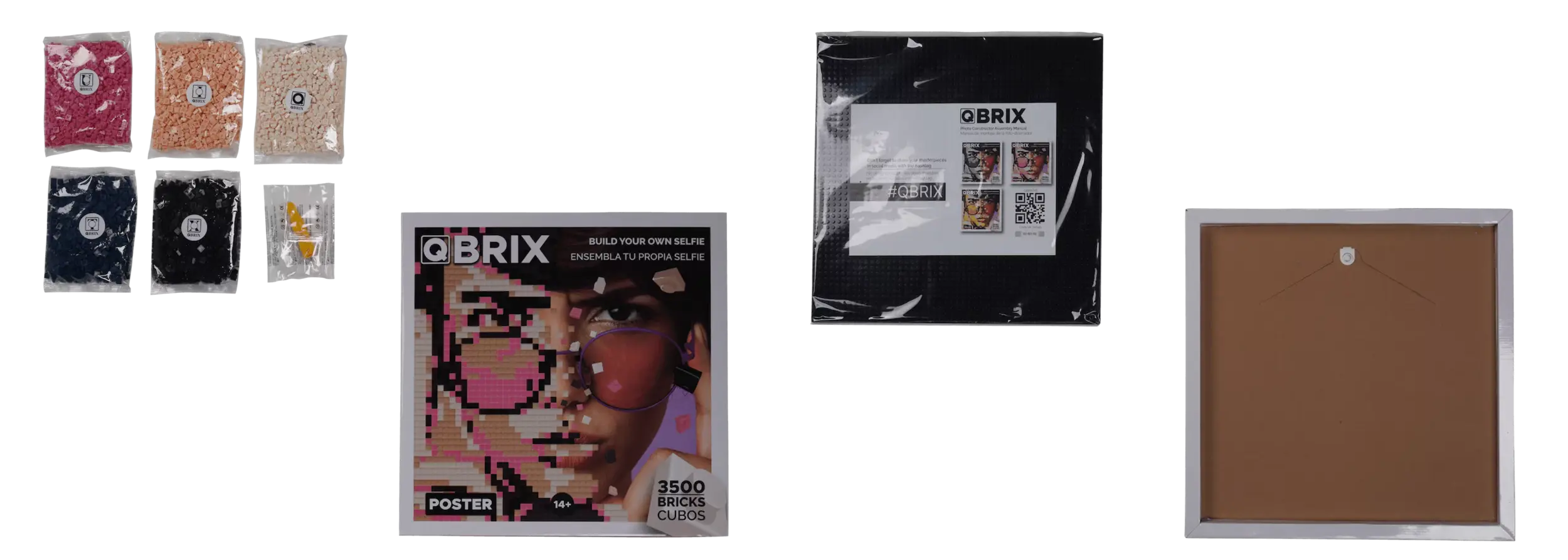Collection of Brix products including posters, packaging, and a cork board on a white background