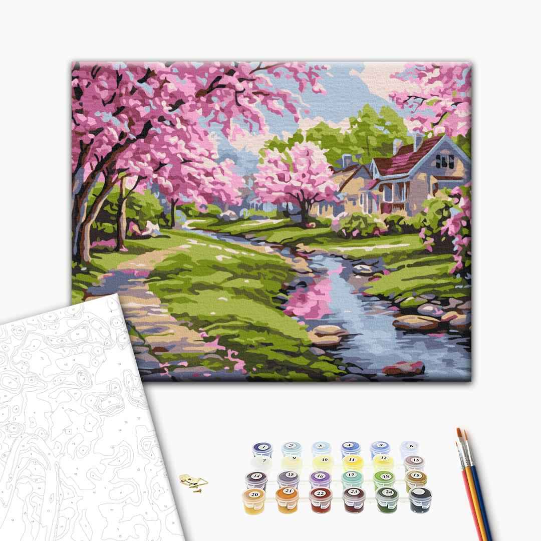 Painting by numbers Sakura near the house (RBS54231)