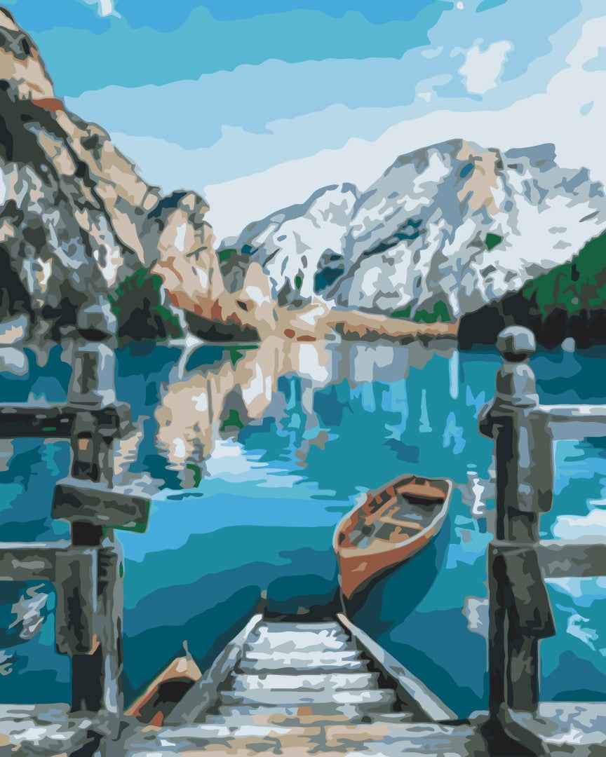 Painting by numbers Boat by lake Braies (BS29450)