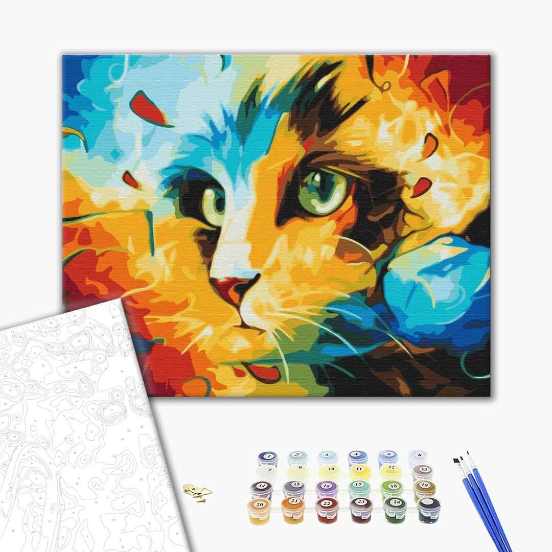 Painting by numbers Cat in bright colors (BS51413)
