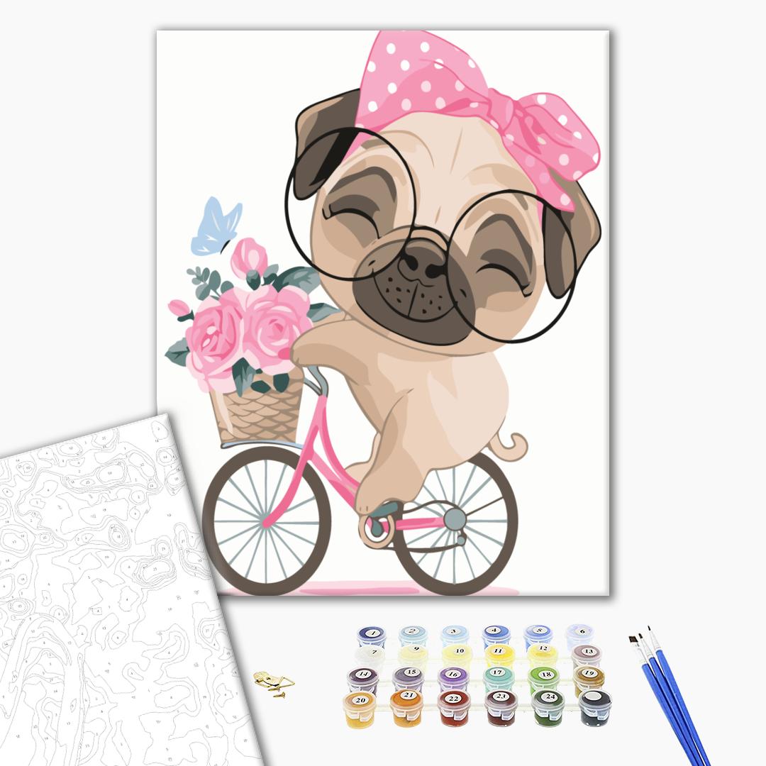 Painting by numbers Pug on a bike ride (KBS7096)