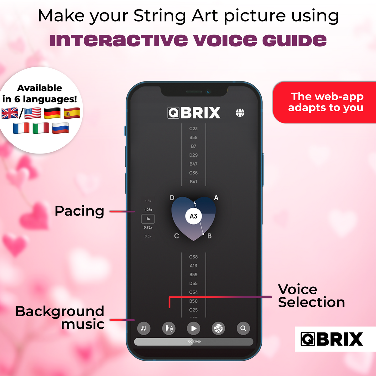 QBRIX app for creating a string art portrait with voice guidance