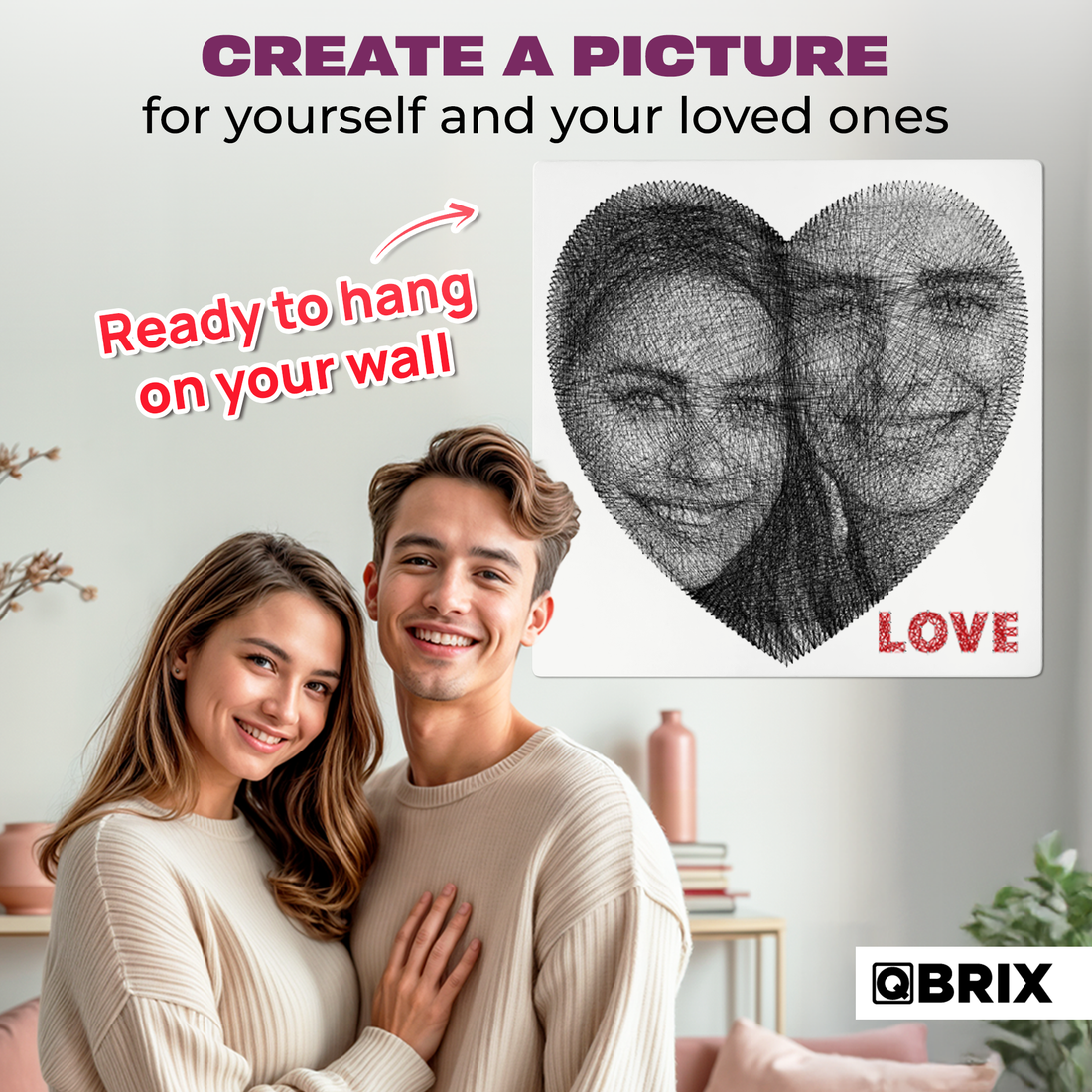 QBRIX Heart thread art kit and included components