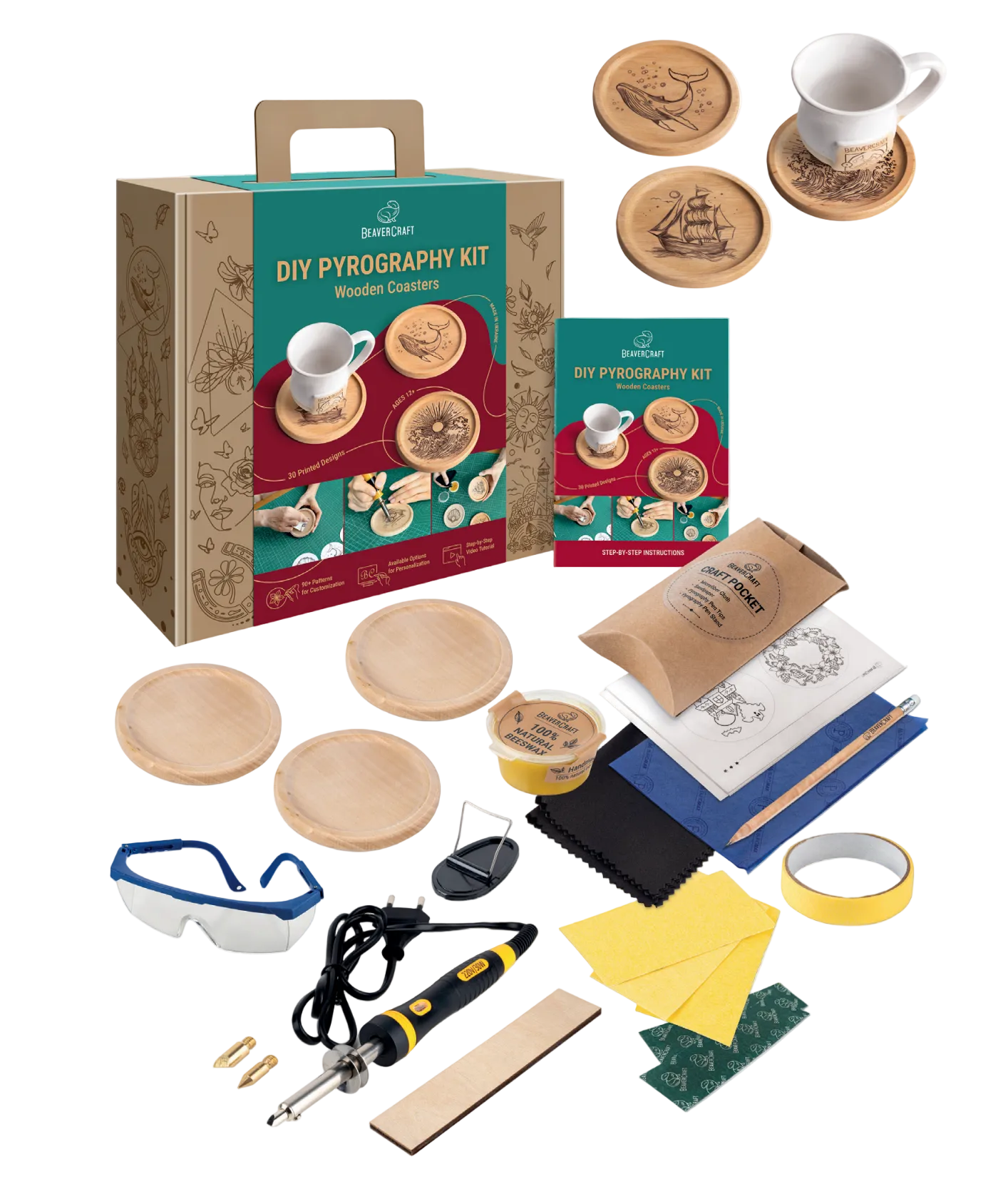 Kit DIY di pirografia “Sottobicchieri in legno”