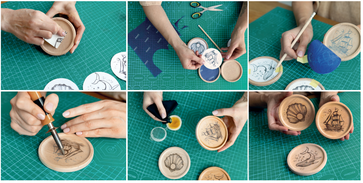 Zestaw DIY do pirografii „Drewniane podkładki”