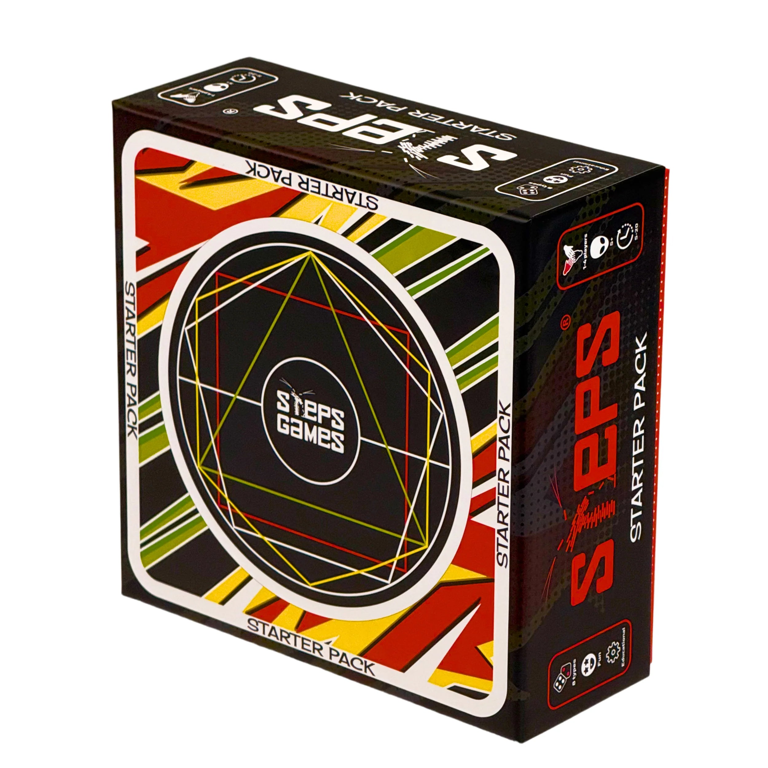 Board game starter pack box with 'Steps Games' branding on a white background