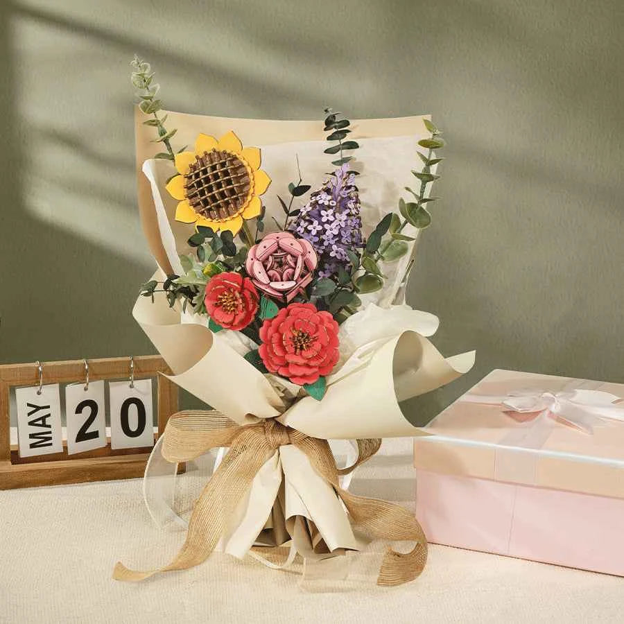 Red Camellia Wooden Flower Puzzle