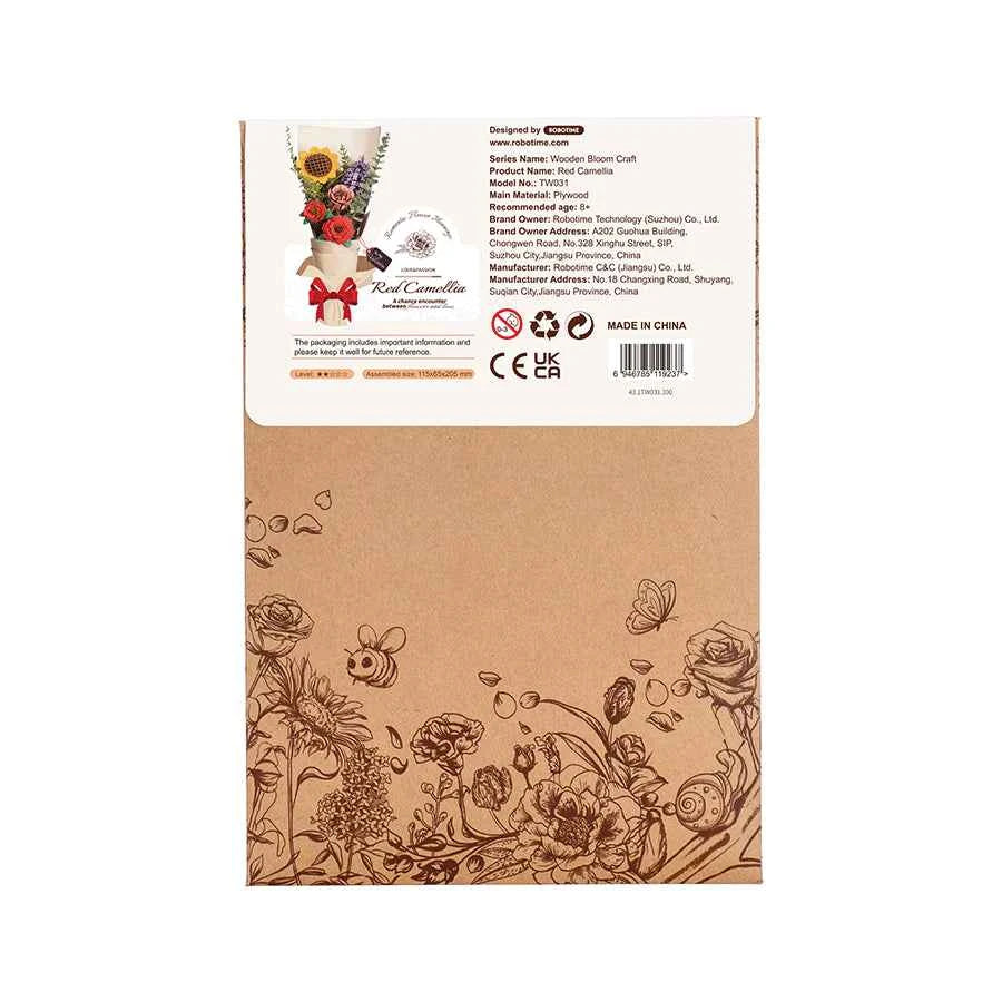 Red Camellia Wooden Flower Puzzle