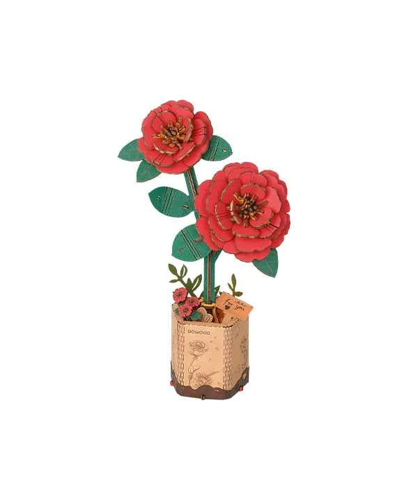 Red Camellia Wooden Flower Puzzle
