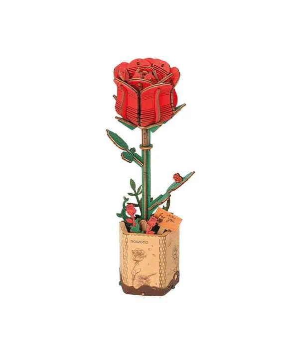 Red Rose Wooden Flower Puzzle