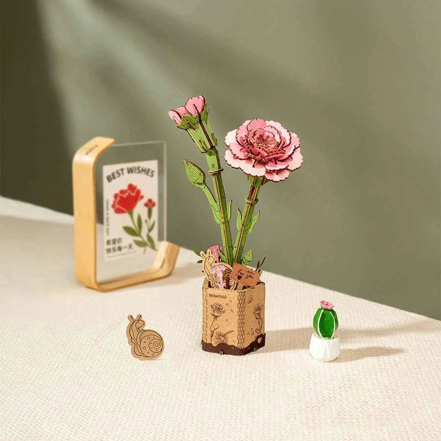 Pink Carnation Wooden Flower Puzzle