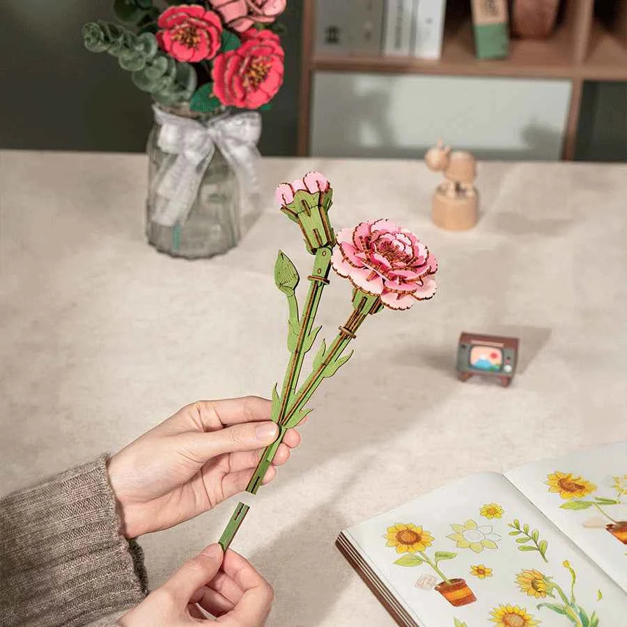 Pink Carnation Wooden Flower Puzzle