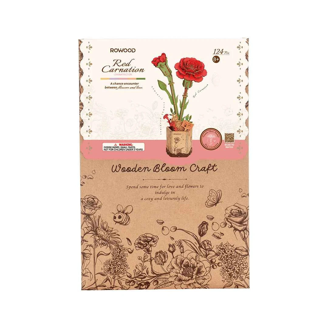 Red Carnation Wooden Flower Puzzle
