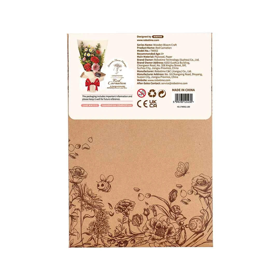 Red Carnation Wooden Flower Puzzle