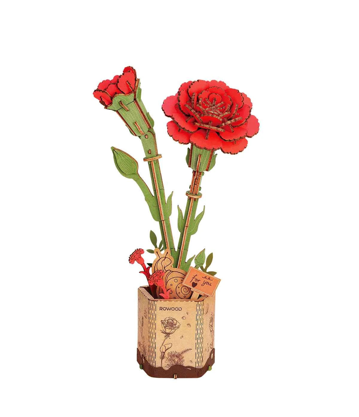 Red Carnation Wooden Flower Puzzle