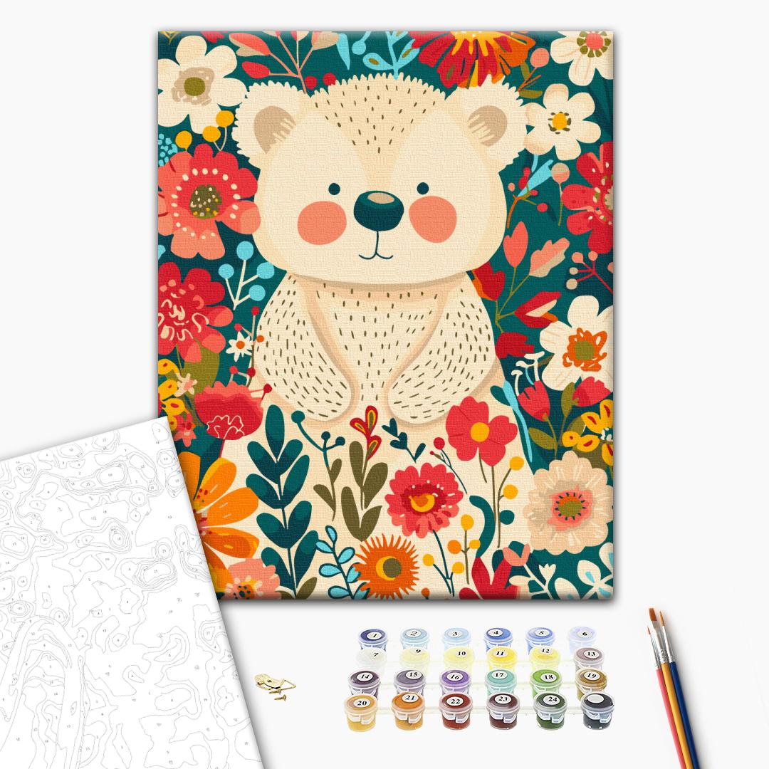 Painting by numbers Bear cub in flowers (KBS0159)