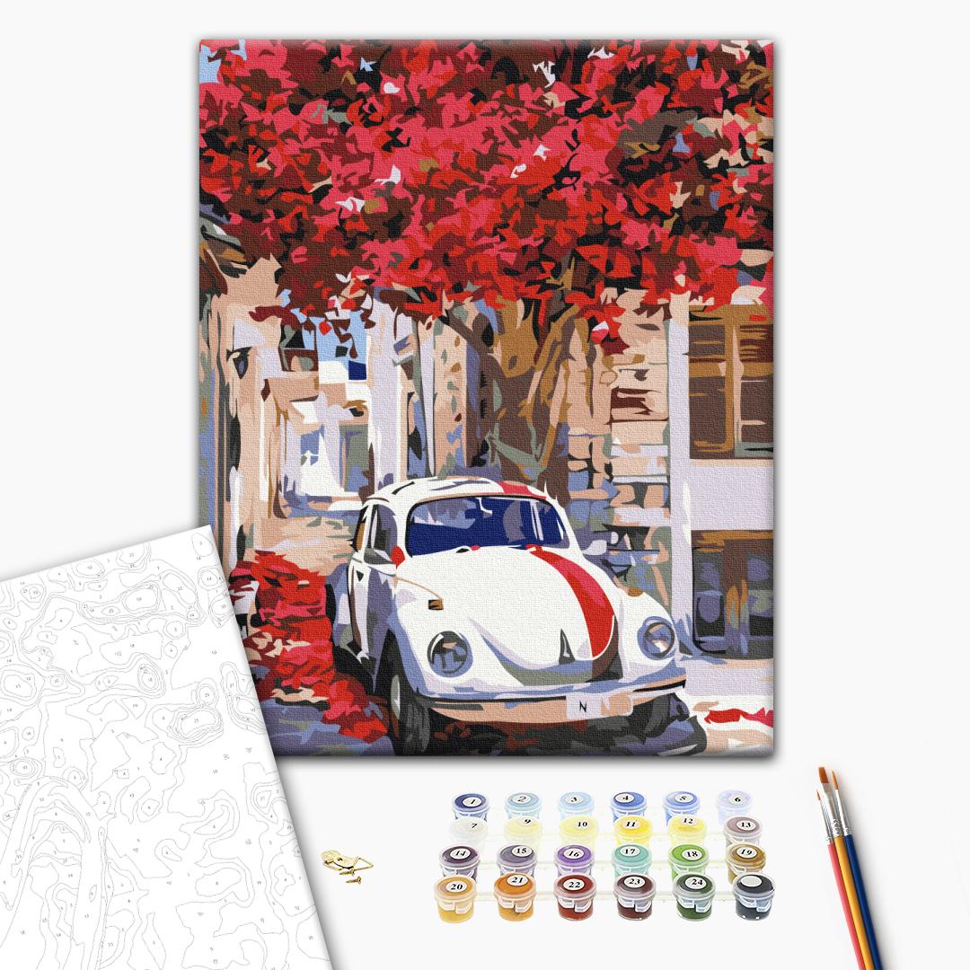 Painting by numbers Car on a flowery street (RBS52310)
