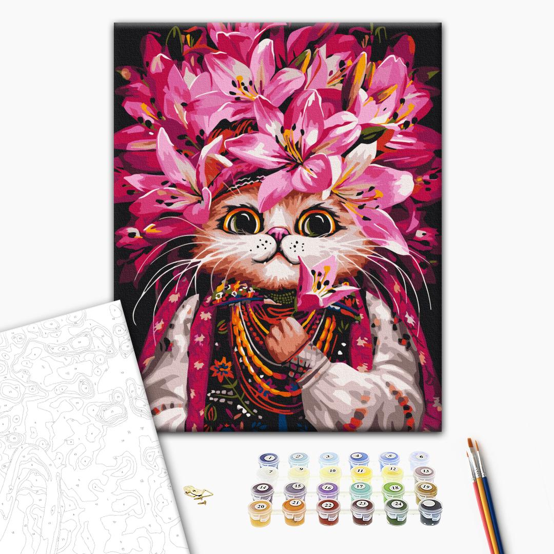 Painting by numbers Kitty in lilies © Marianna Pashchuk (BS54143)