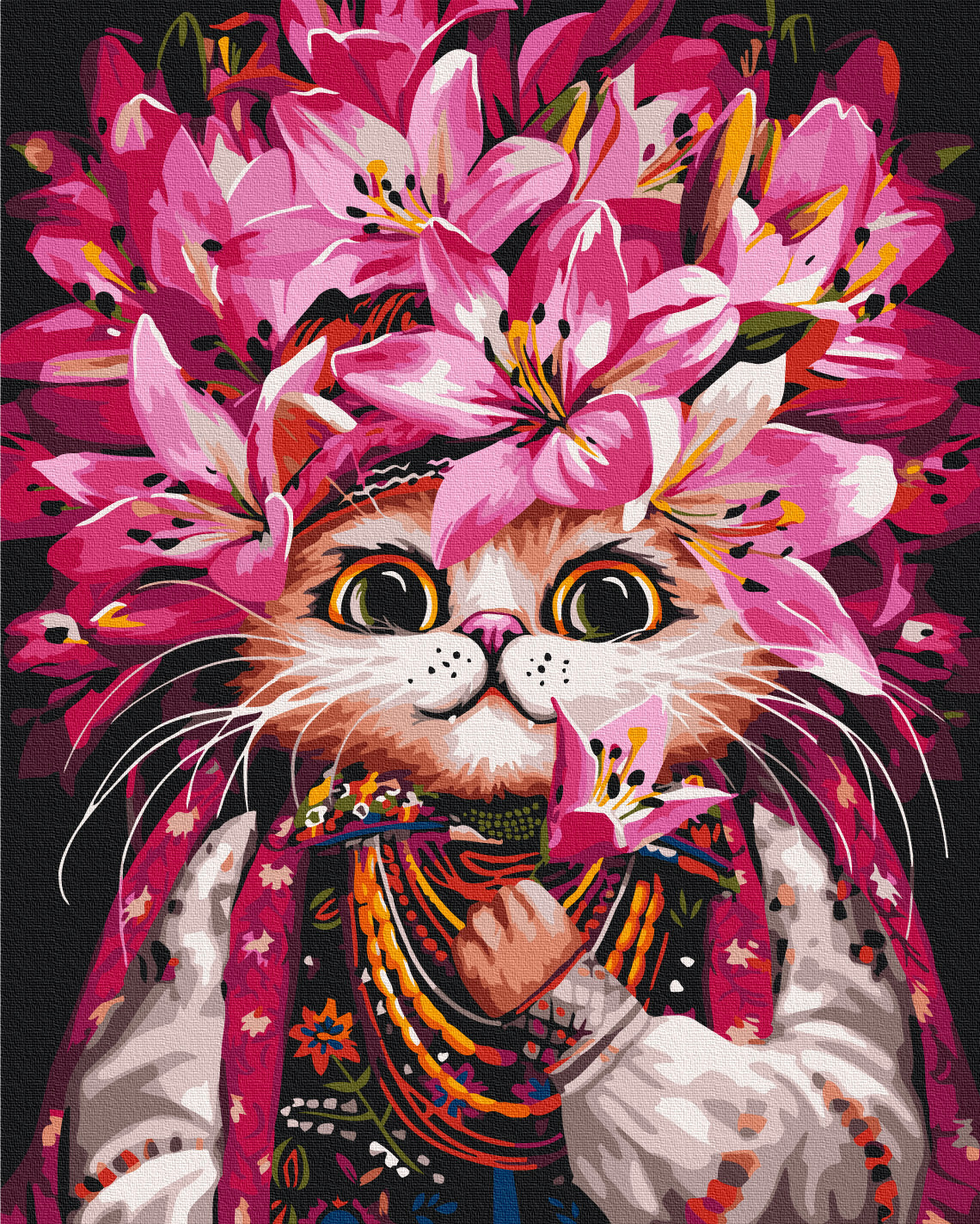 Painting by numbers Kitty in lilies © Marianna Pashchuk (BS54143)