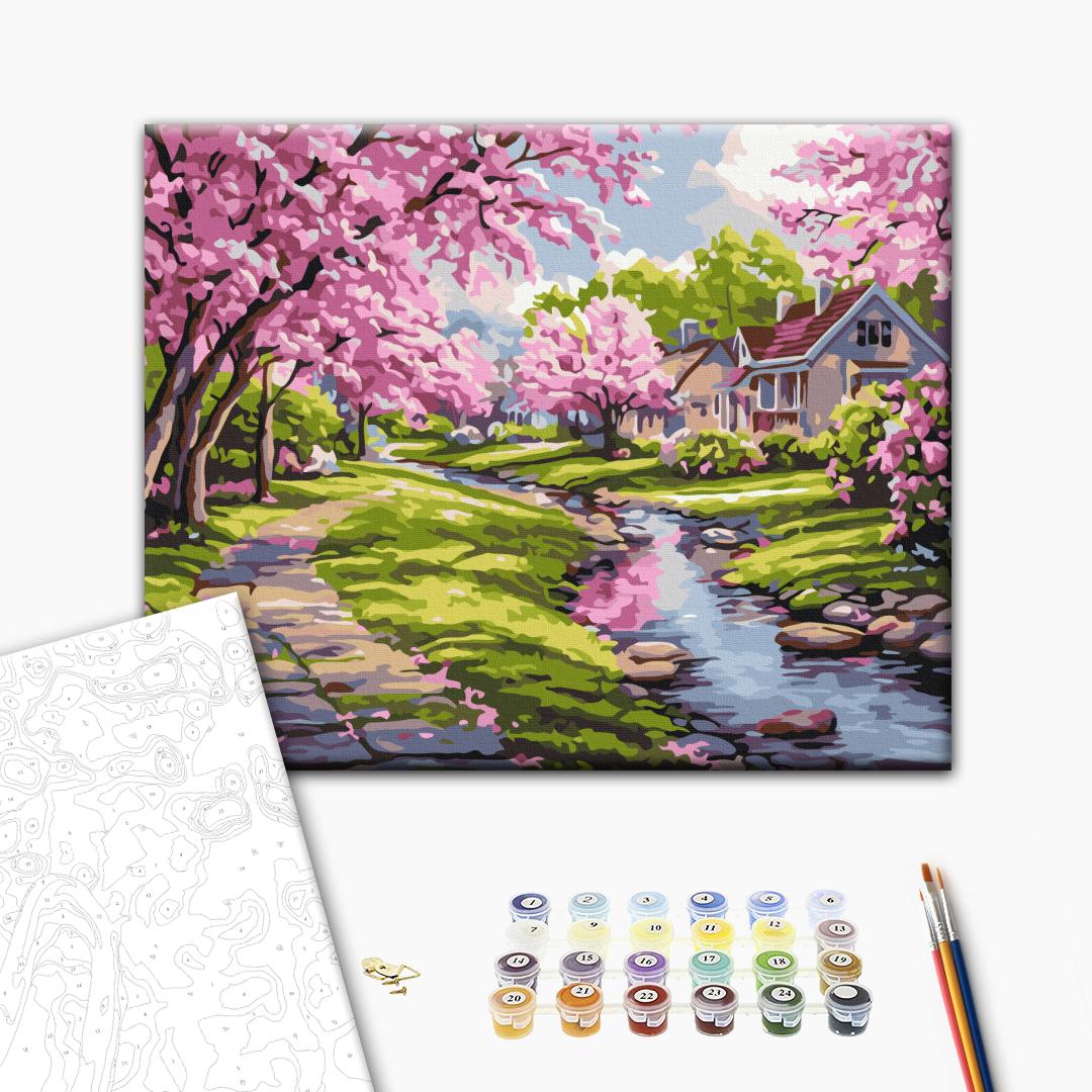 Painting by numbers Sakura near the house (BS54231)