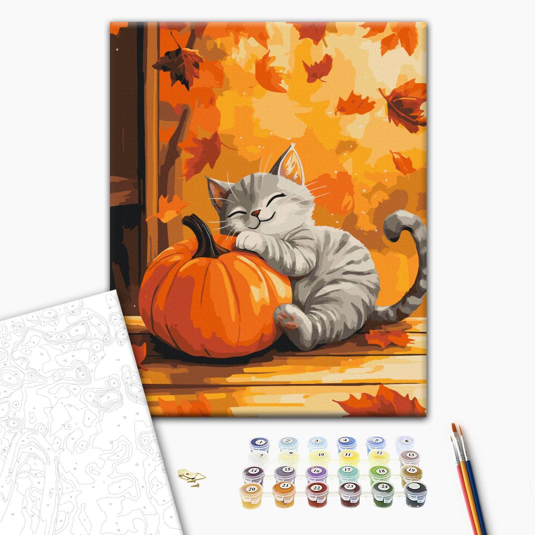 Painting by numbers Cat with a pumpkin (BS54391)