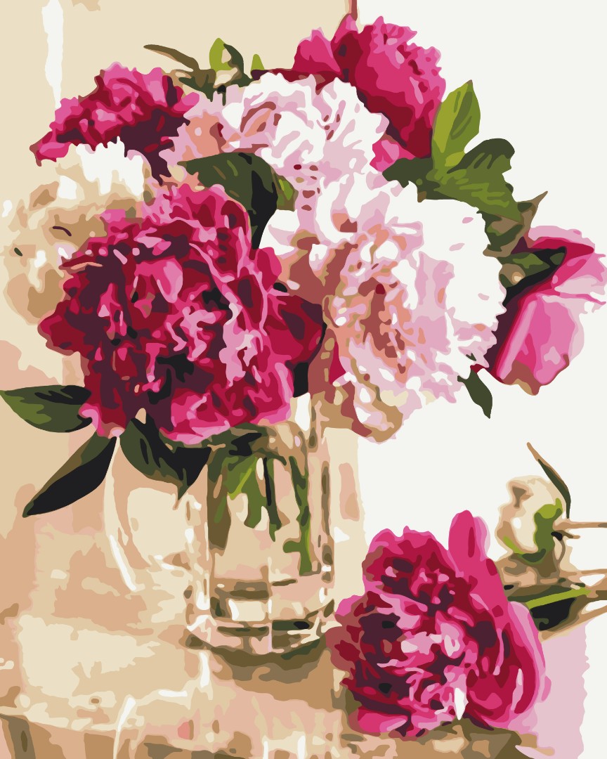 Painting by numbers Delicate peonies in a glass vase (BS51329)
