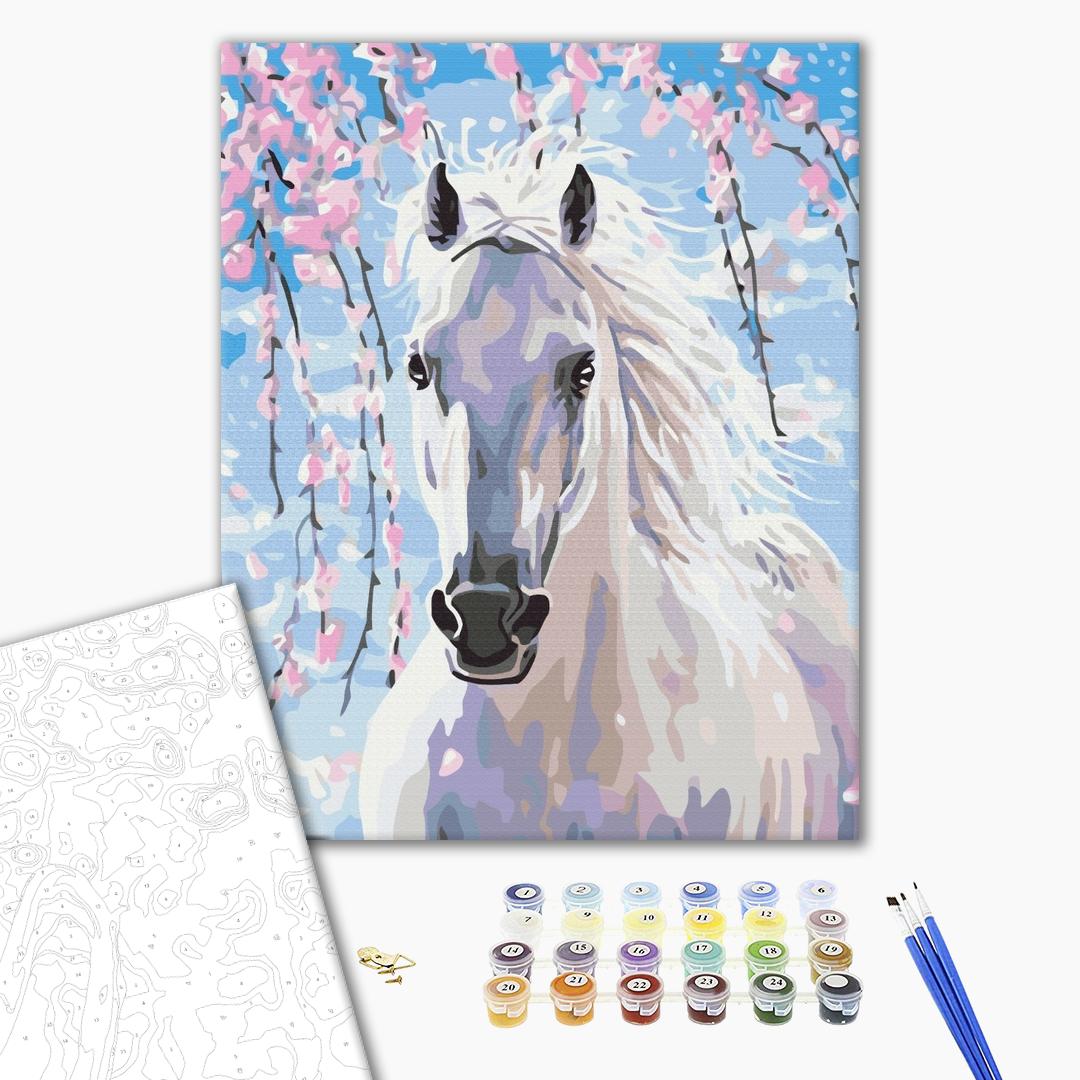 Painting by numbers Horse in sakura flowers (BS8528)