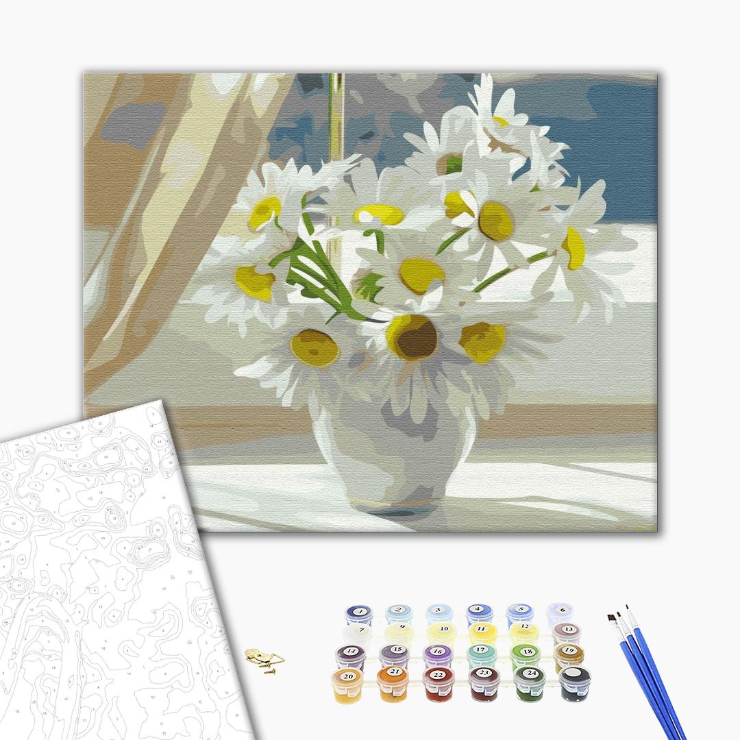 Painting by numbers Chamomiles in a white vase on the window (BS22637)