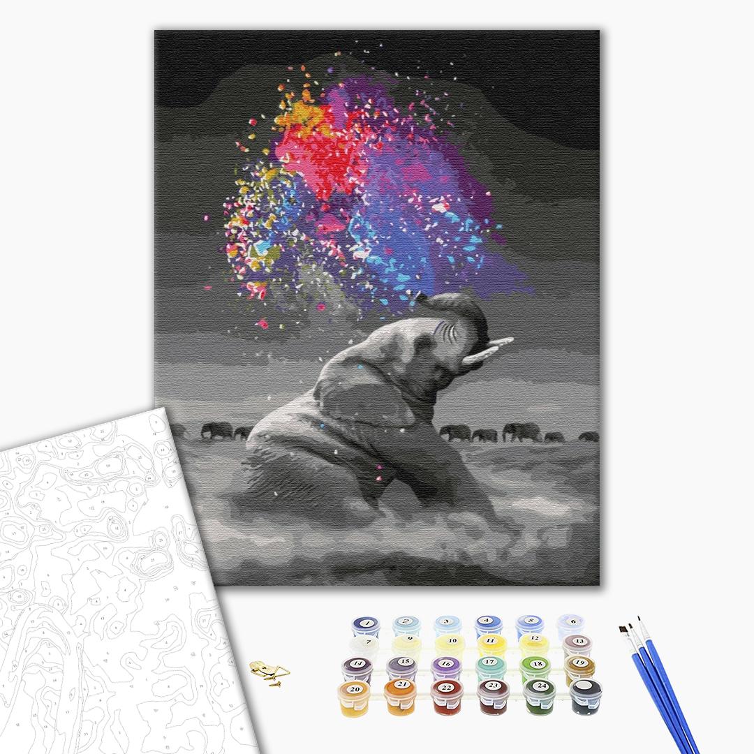 Painting by numbers Elephant with bright colors (BS36046)