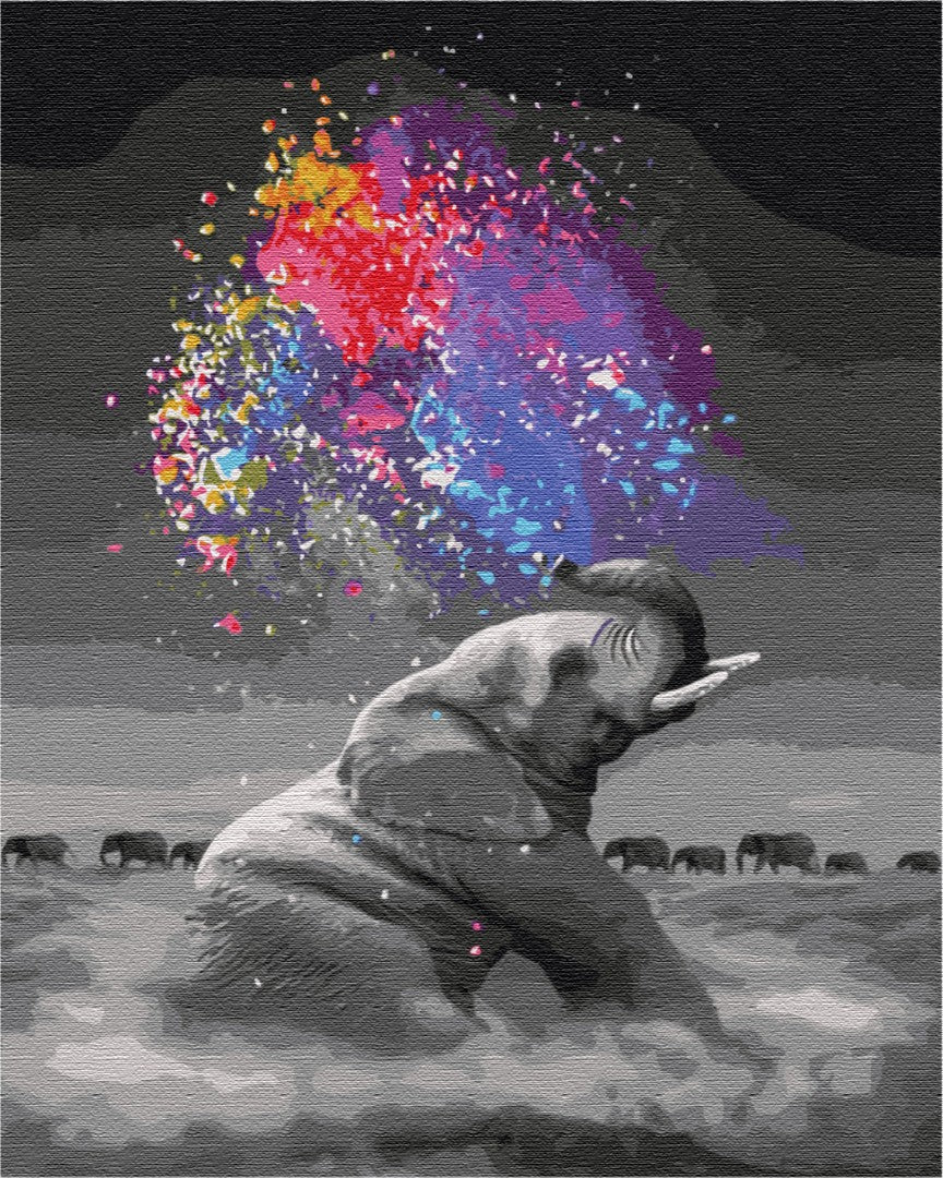 Painting by numbers Elephant with bright colors (BS36046)