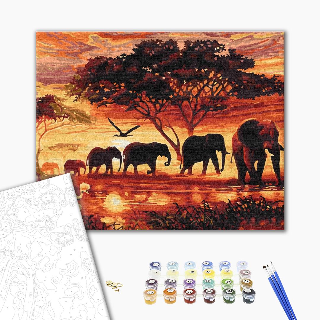 Painting by numbers Elephants in the savannah (BS5189)