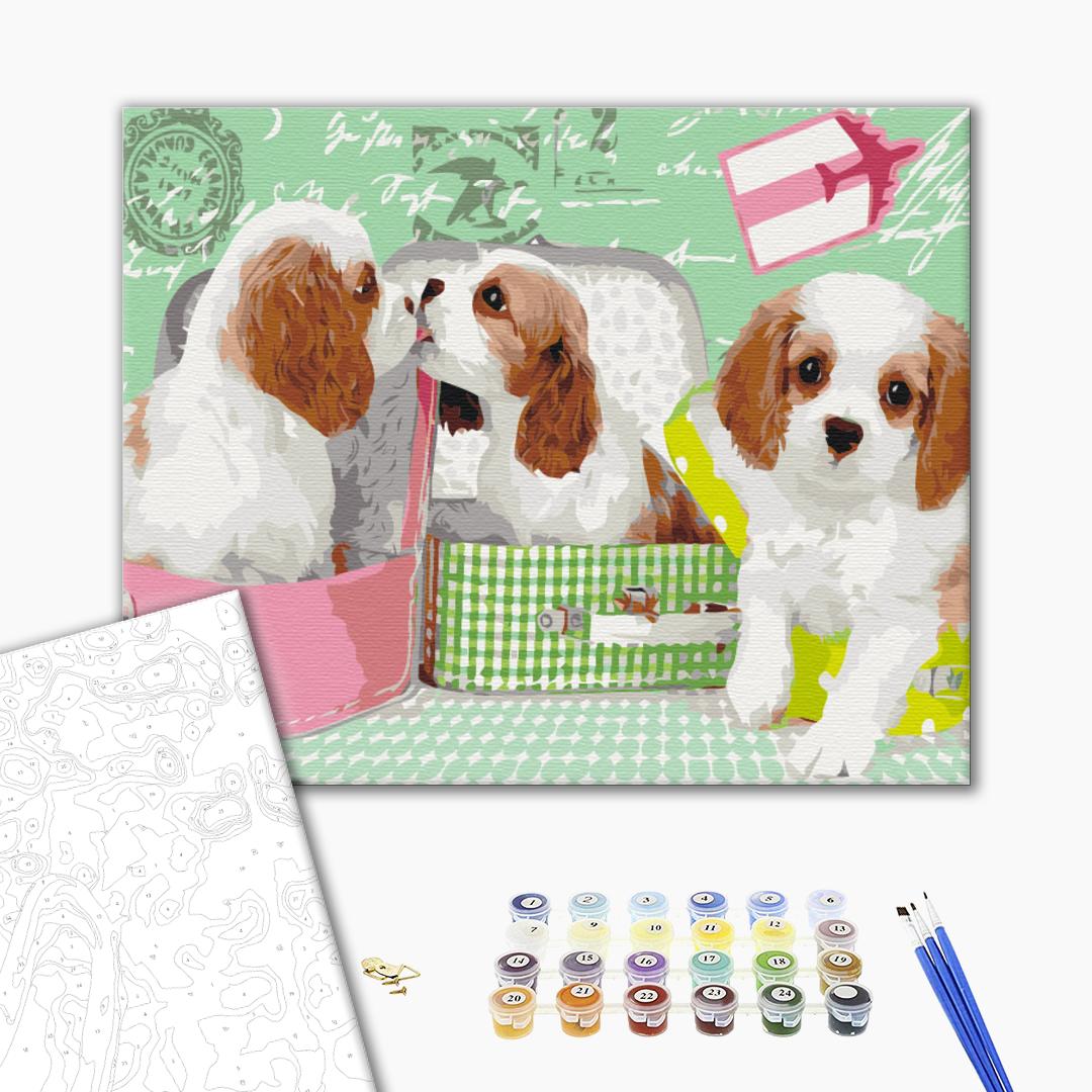 Painting by numbers Cute puppies in suitcases (BS25358)