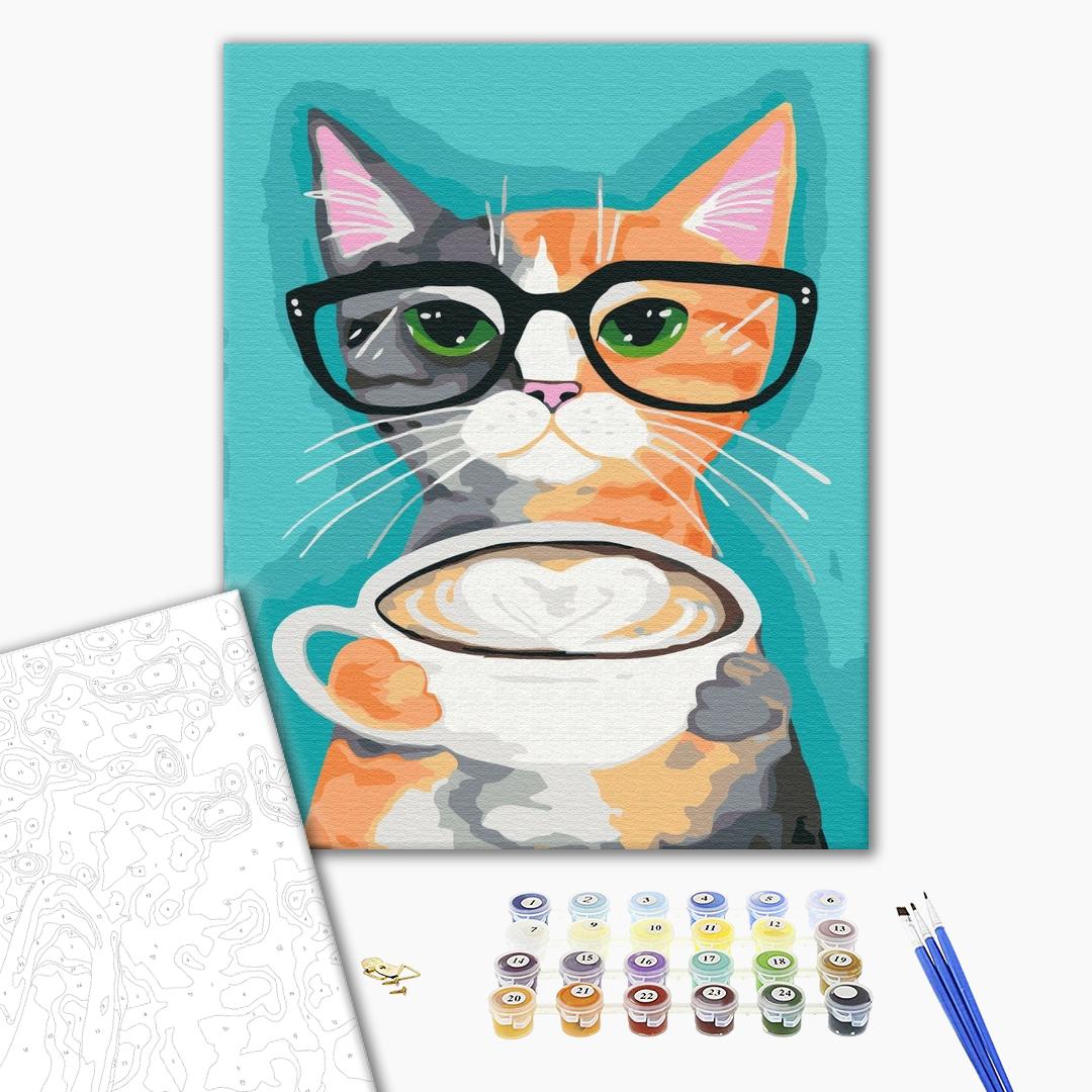 Painting by numbers Cat and coffee (BS22698)