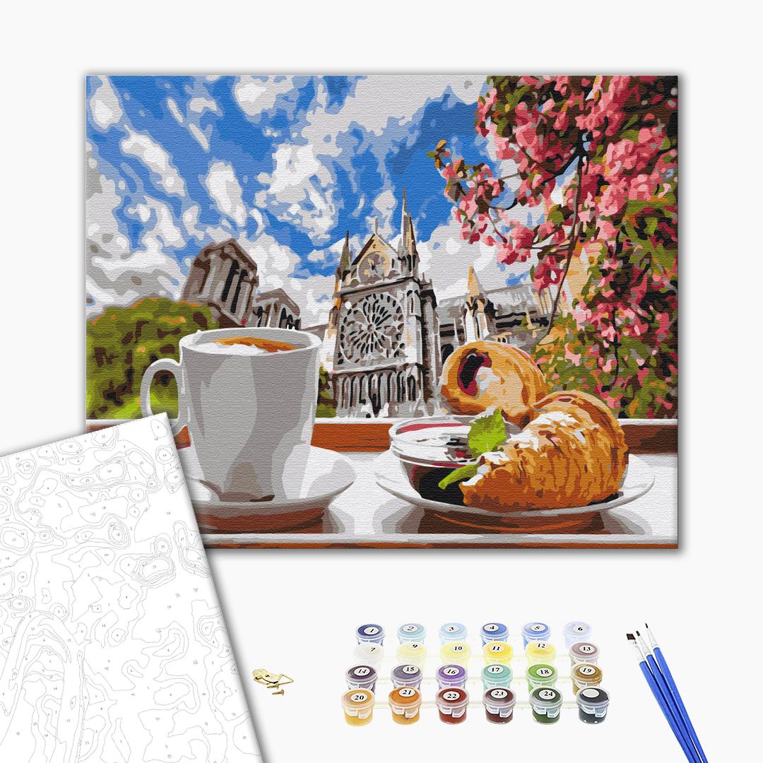 Painting by numbers Coffee with croissant on the background of the cathedral (BS34639)