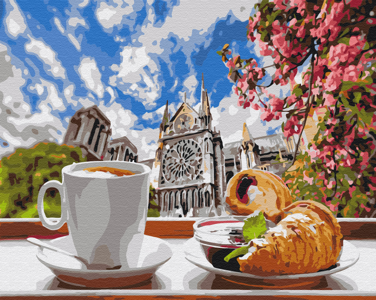 Painting by numbers Coffee with croissant on the background of the cathedral (BS34639)
