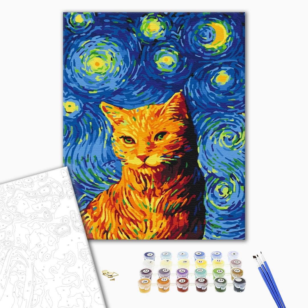 Painting by numbers Cat on a starry night (BS35619)