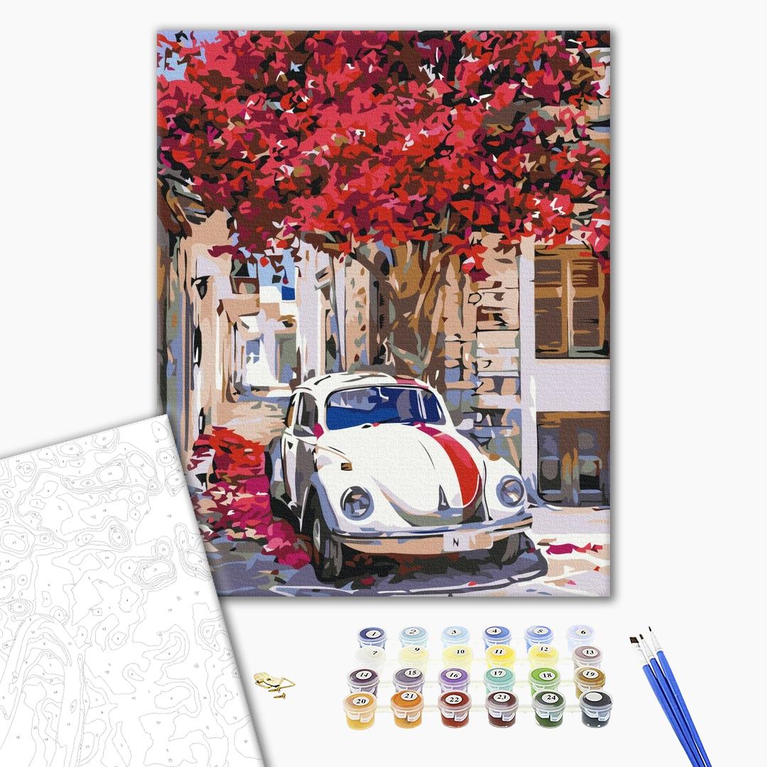 Painting by numbers Cars on a flowering street (BS52310)