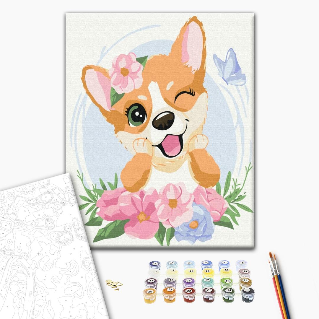 Painting by numbers Corgis in flowers (KBS7103)