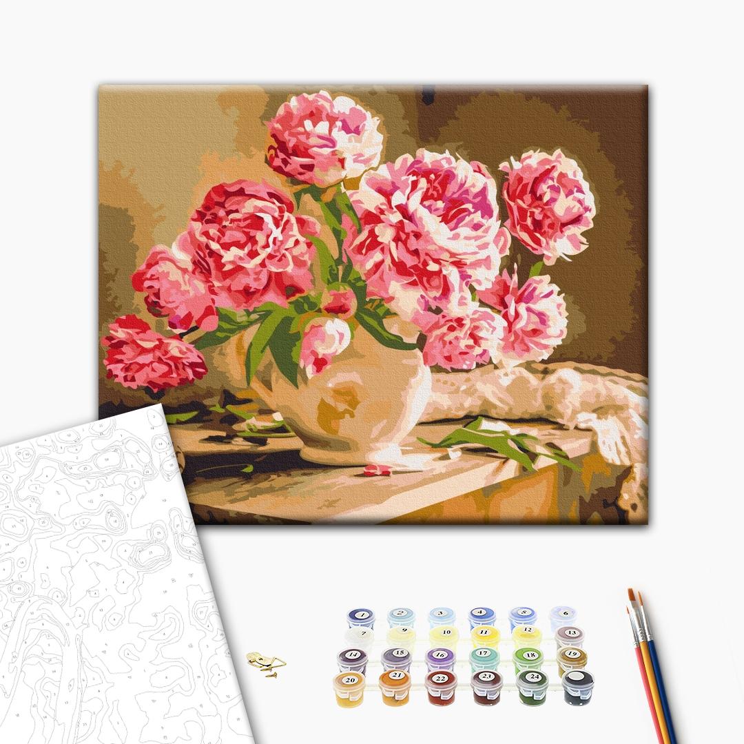 Painting by numbers Peonies in a cozy interior (BS52704)