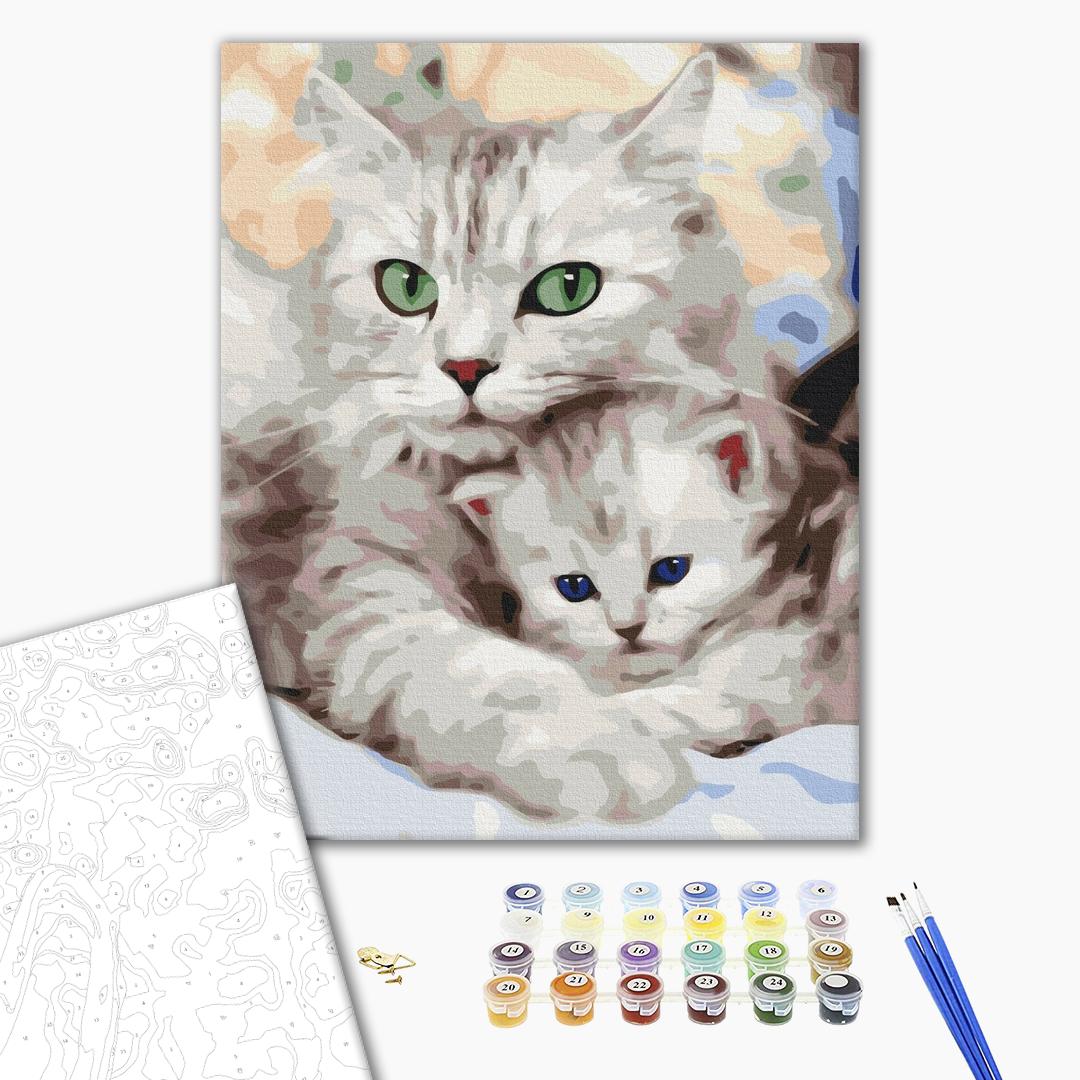 Painting by numbers Mom cat with kitten (BS52689)