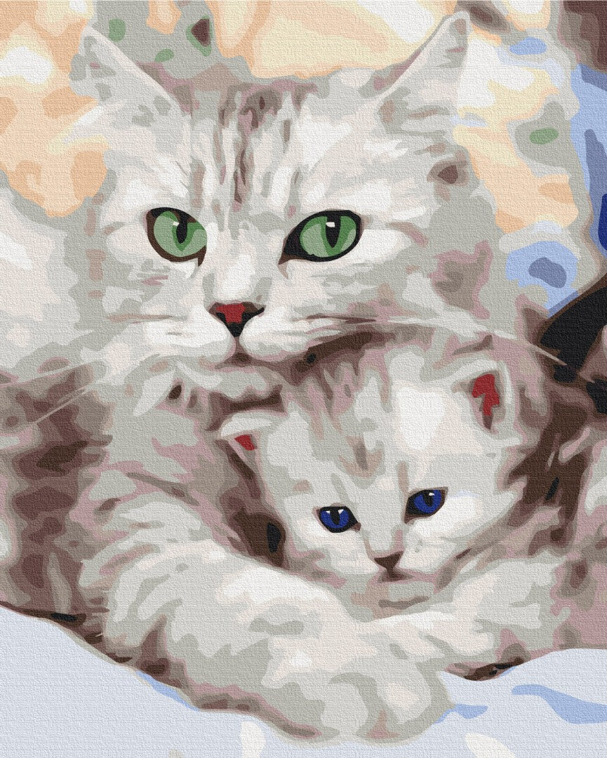 Painting by numbers Mom cat with kitten (BS52689)