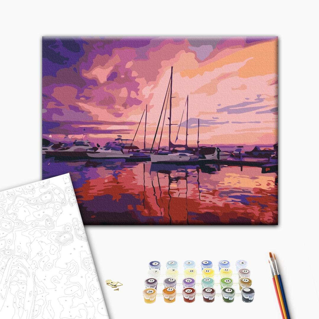 Painting by numbers Pink sunrise at the yacht club (BS52644)