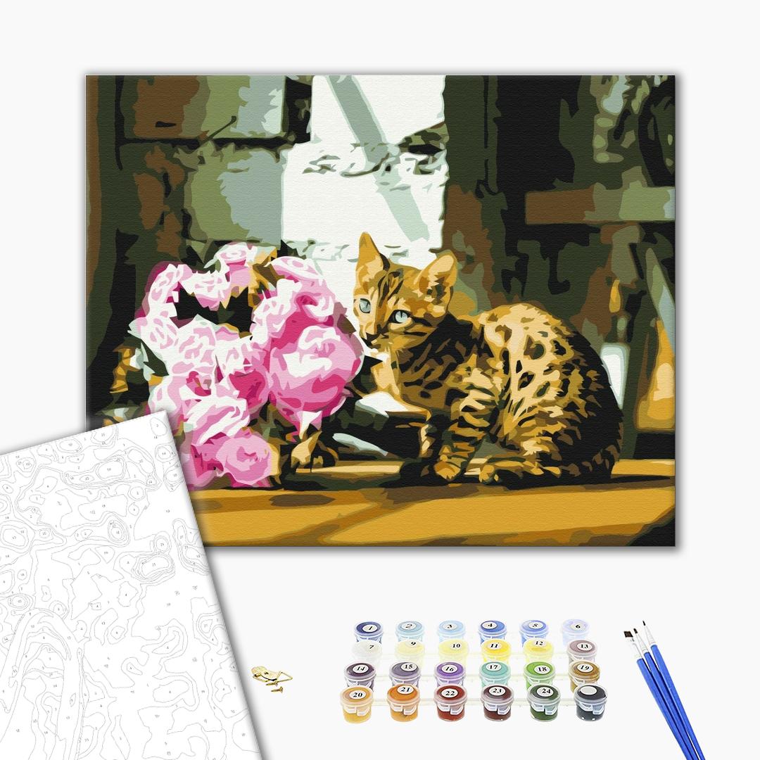 Painting by numbers Spotted cat with flowers (BS52626)